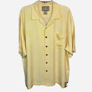 Jamaica Jaxx XL Silk Island Shirt Yellow Palm Jacquard Resort Beachwear Y2K